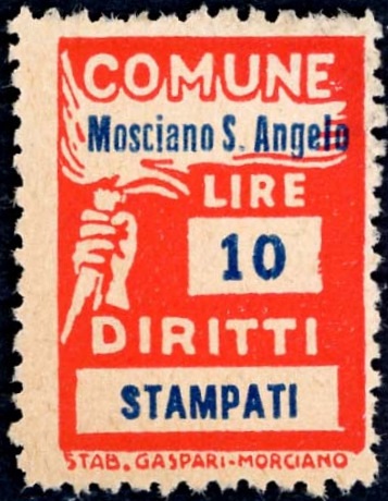 Marca da Bollo del Comune di MOSCIANO SANT´ANGELO su Carta Bianca Sottile di dimensioni 18,5 x 26 mm