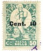 Marca da Bollo del Comune di MOSSA su Carta Bianca di dimensioni 27 x 35,5 mm