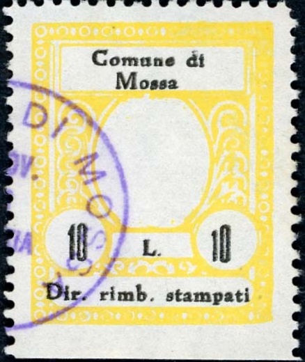 Marca da Bollo del Comune di MOSSA su Carta Bianca di dimensioni 23,5 x 29,5 mm