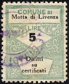 Marca da Bollo del Comune di MOTTA DI LIVENZA su Carta Bianca Sottile di dimensioni 22,5 x 29 mm