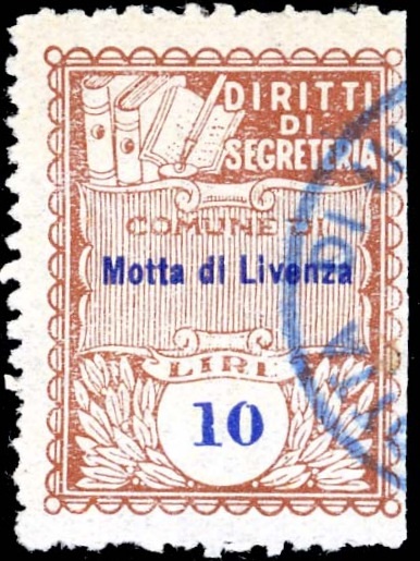 Marca da Bollo del Comune di MOTTA DI LIVENZA su Carta Bianca Sottile di dimensioni 22,5 x 29 mm