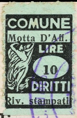 Marca da Bollo del Comune di MOTTA D´AFFERMO su Carta Colorata di dimensioni 15,5 x 22 mm