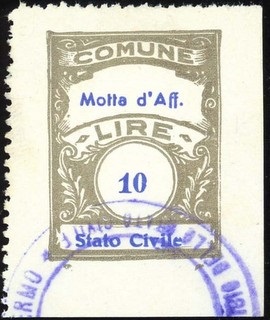 Marca da Bollo del Comune di MOTTA D´AFFERMO su Carta Bianca Sottile di dimensioni 22,5 x 29 mm