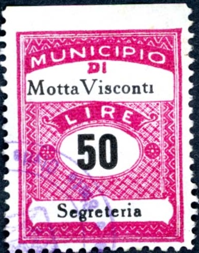 Marca da Bollo del Comune di MOTTA VISCONTI su Carta Bianca Sottile di dimensioni 22,5 x 29 mm