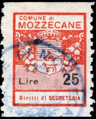 Marca da Bollo del Comune di MOZZECANE su Carta Bianca di dimensioni 16 x 21 mm