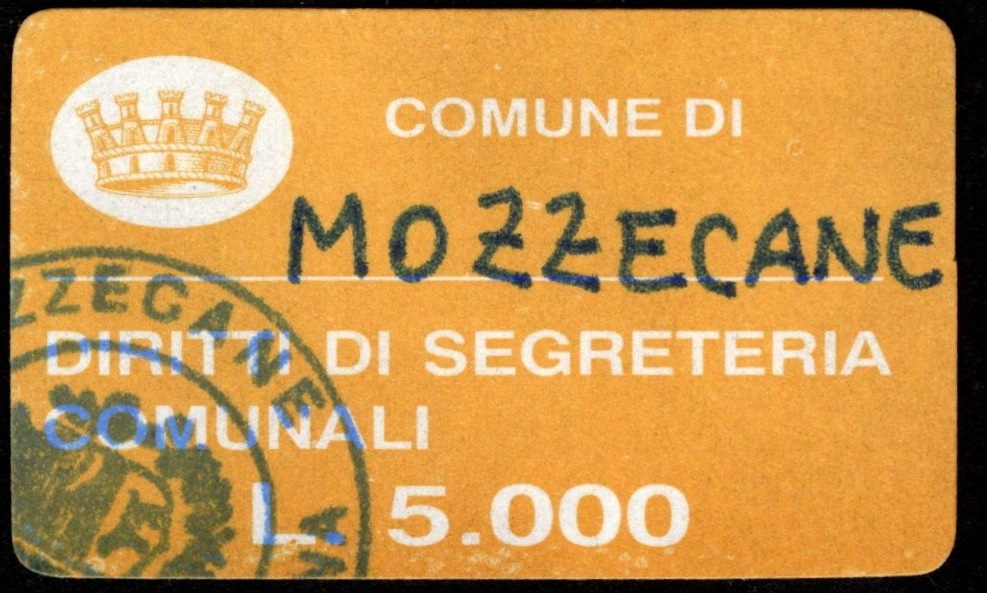 Marca da Bollo del Comune di MOZZECANE su Carta Bianca di dimensioni 23 x 14 mm