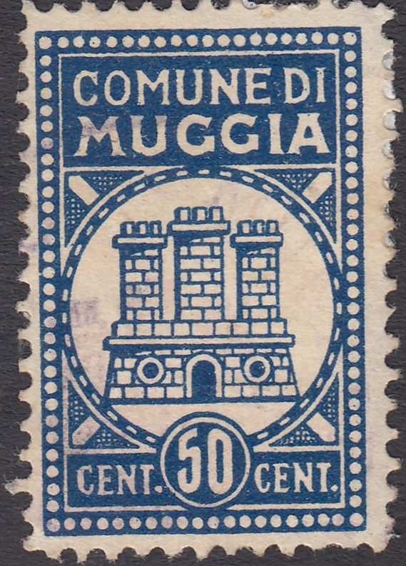 Marca da Bollo del Comune di MUGGIA su Carta Bianca Sottile di dimensioni 19 x 29 mm