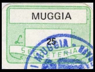 Marca da Bollo del Comune di MUGGIA su Carta Colorata di dimensioni 20 x 14 mm