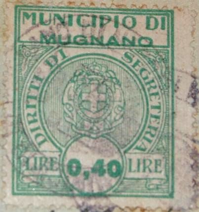 Marca da Bollo del Comune di MUGNANO DI NAPOLI su Carta Bianca di dimensioni 24 x 28 mm