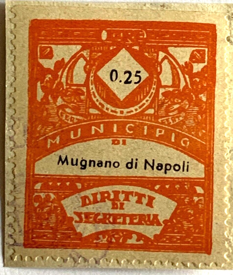 Marca da Bollo del Comune di MUGNANO DI NAPOLI su Carta Bianca di dimensioni 24 x 30,5 mm