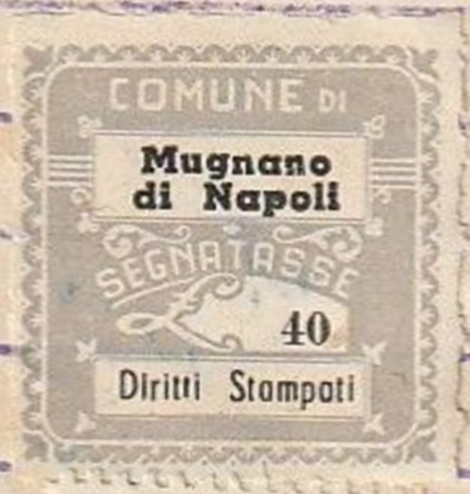 Marca da Bollo del Comune di MUGNANO DI NAPOLI su Carta Bianca di dimensioni 27 x 27 mm