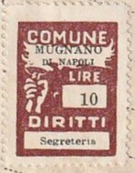 Marca da Bollo del Comune di MUGNANO DI NAPOLI su Carta Bianca di dimensioni 20 x 27 mm
