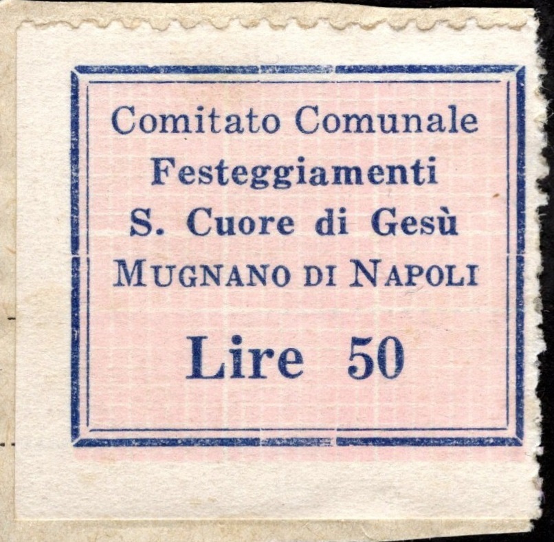 Marca da Bollo del Comune di MUGNANO DI NAPOLI su Carta Bianca di dimensioni 22 x 22 mm