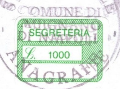 Marca da Bollo del Comune di MUGNANO DI NAPOLI su Carta Bianca di dimensioni 20 x 14 mm