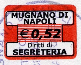 Marca da Bollo del Comune di MUGNANO DI NAPOLI su Carta Bianca di dimensioni 18,5 x 13 mm