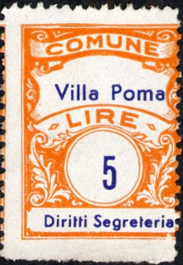 Marca da Bollo del Comune di VILLA POMA su Carta Bianca di dimensioni 22 x 29,5 mm