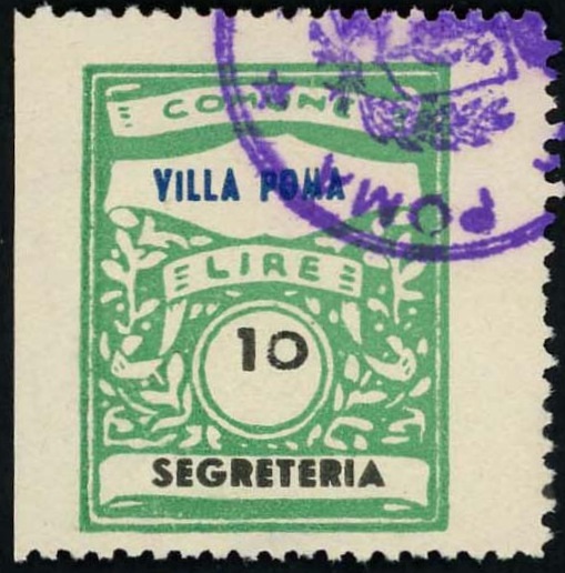 Marca da Bollo del Comune di VILLA POMA su Carta Bianca di dimensioni 22 x 28 mm
