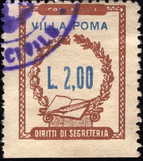 Marca da Bollo del Comune di VILLA POMA su Carta Bianca di dimensioni 22 x 28 mm