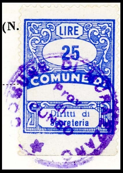 Marca da Bollo del Comune di MURAZZANO su Carta Bianca di dimensioni 22,5 x 29 mm