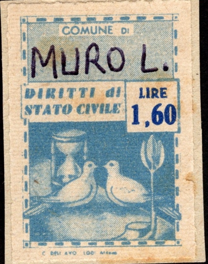 Marca da Bollo del Comune di MURO LECCESE su Carta Bianca di dimensioni 22,5 X 33 mm