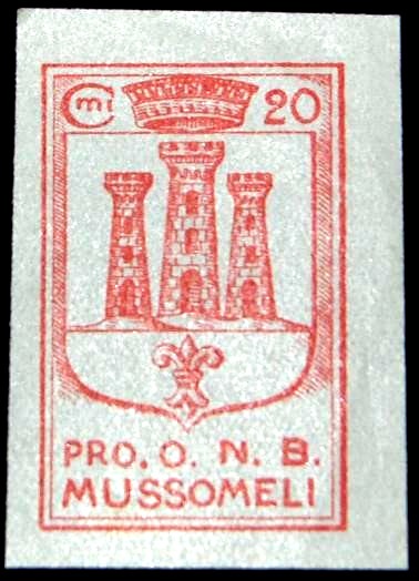 Marca da Bollo del Comune di MUSSOMELI su Carta Bianca Sottile di dimensioni 20,5 x 31,5 mm