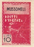 Marca da Bollo del Comune di MUSSOMELI su Carta Bianca Sottile di dimensioni 21,5 x 31,5 mm