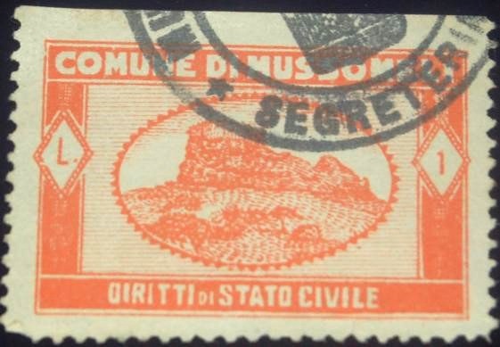 Marca da Bollo del Comune di MUSSOMELI su Carta Bianca Sottile di dimensioni 35 x 22,5 mm