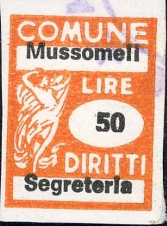 Marca da Bollo del Comune di MUSSOMELI su Carta Bianca di dimensioni 15 x 20 mm