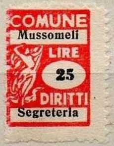 Marca da Bollo del Comune di MUSSOMELI su Carta Bianca di dimensioni 15 x 20,5 mm
