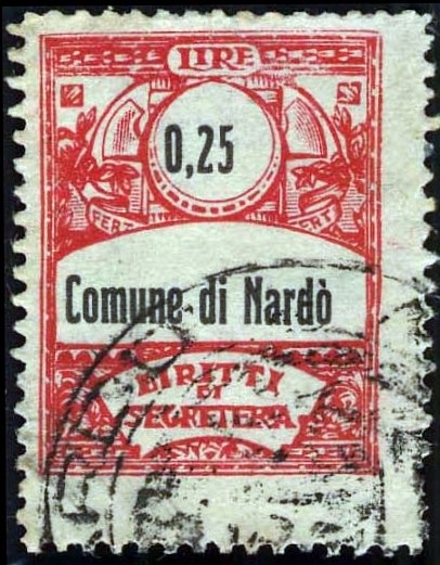 Marca da Bollo del Comune di NARDO´ su Carta Bianca Sottile di dimensioni 21 x 28,5 mm