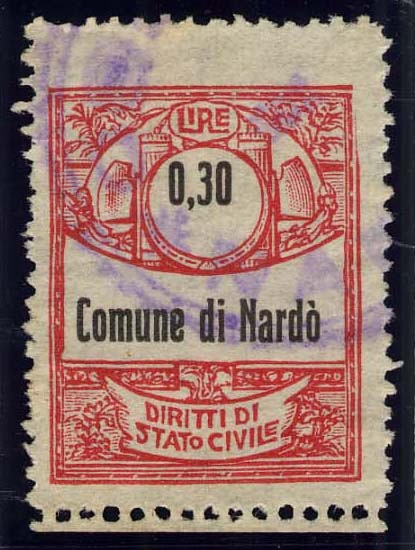 Marca da Bollo del Comune di NARDO´ su Carta Colorata di dimensioni 21 x 28,5 mm