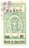 Marca da Bollo del Comune di NARDO´ su Carta Bianca Sottile di dimensioni 17,5 x 32,5 mm