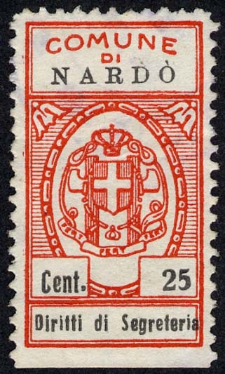 Marca da Bollo del Comune di NARDO´ su Carta Bianca Sottile di dimensioni 17 x 33,5 mm