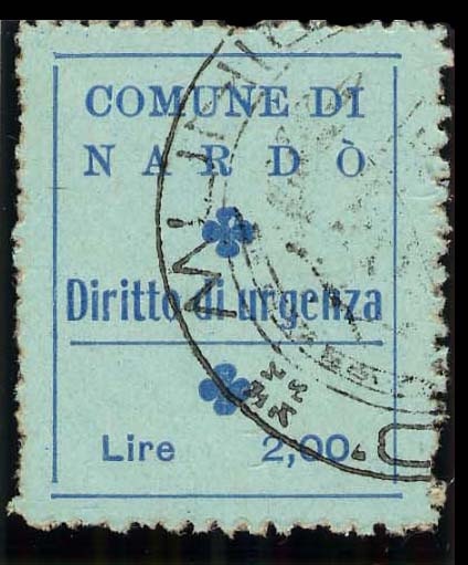 Marca da Bollo del Comune di NARDO´ su Carta Colorata di dimensioni mm