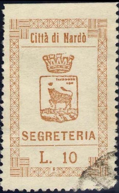 Marca da Bollo del Comune di NARDO´ su Carta Bianca di dimensioni 22 x 36 mm