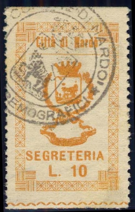 Marca da Bollo del Comune di NARDO´ su Carta Bianca di dimensioni 22 x 36 mm