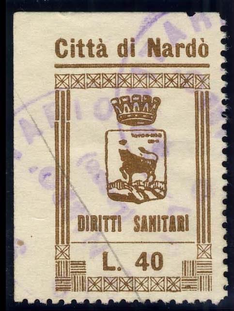 Marca da Bollo del Comune di NARDO´ su Carta Bianca di dimensioni 22 x 36 mm