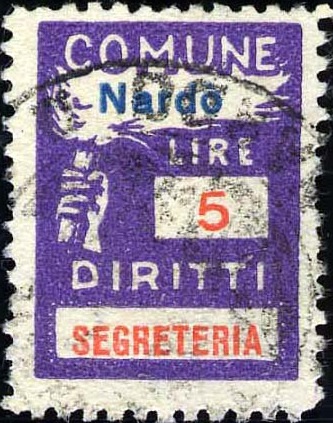 Marca da Bollo del Comune di NARDO´ su Carta Bianca Sottile di dimensioni 18 x 25 mm