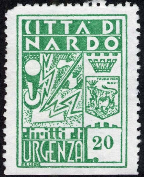Marca da Bollo del Comune di NARDO´ su Carta Bianca di dimensioni 26 x 36,5 mm