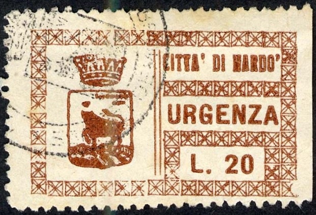 Marca da Bollo del Comune di NARDO´ su Carta Bianca Sottile di dimensioni 36 x 22 mm