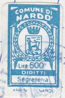 Marca da Bollo del Comune di NARDO´ su Carta Bianca di dimensioni 12 x 20 mm