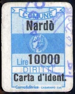 Marca da Bollo del Comune di NARDO´ su Carta Bianca di dimensioni 12 x 18,5 mm