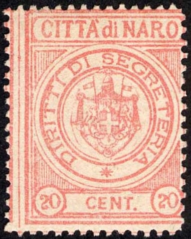 Marca da Bollo del Comune di NARO su Carta Bianca di dimensioni 22,5 x 29 mm