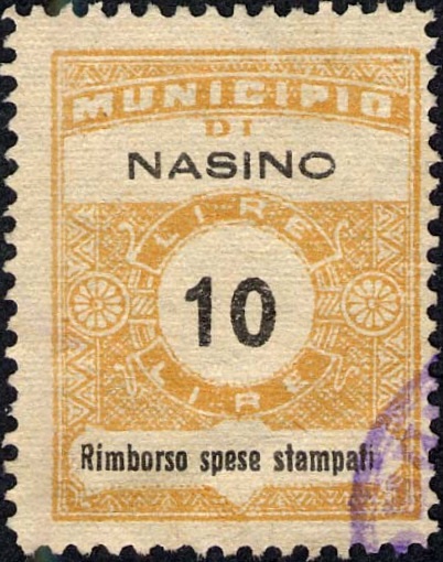 Marca da Bollo del Comune di NASINO su Carta Bianca Sottile di dimensioni 22 x 29 mm