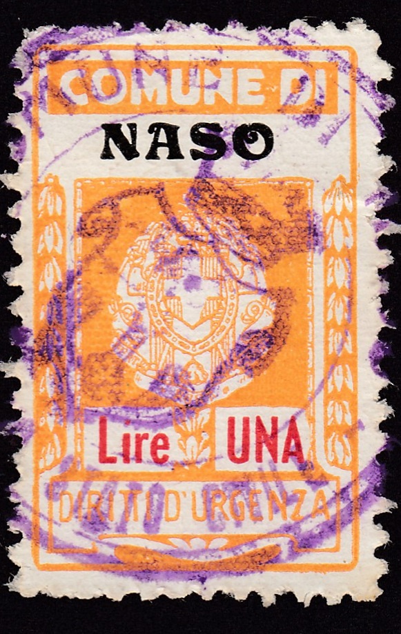 Marca da Bollo del Comune di NASO su Carta Bianca di dimensioni 17,5 x 30 mm