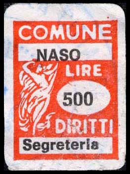 Marca da Bollo del Comune di NASO su Carta Bianca di dimensioni 15 x 19,5 mm