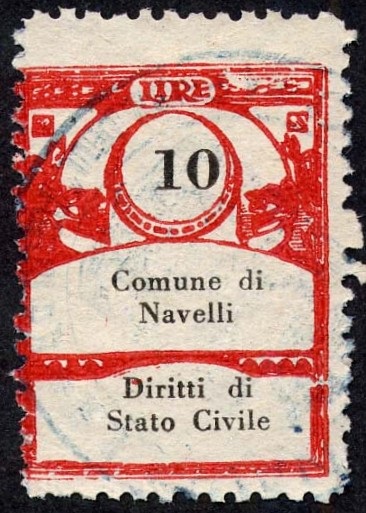Marca da Bollo del Comune di NAVELLI su Carta Bianca Sottile di dimensioni 22 x 30 mm