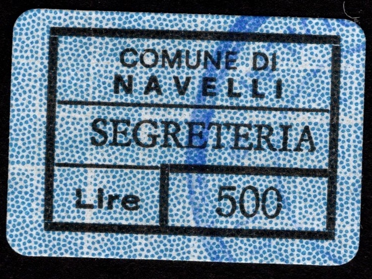 Marca da Bollo del Comune di NAVELLI su Carta Bianca Sottile di dimensioni 20 x 14 mm