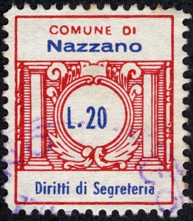 Marca da Bollo del Comune di NAZZANO su Carta Bianca di dimensioni 21 x 25 mm