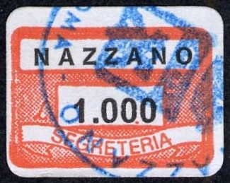 Marca da Bollo del Comune di NAZZANO su Carta Bianca di dimensioni 19 x 14 mm